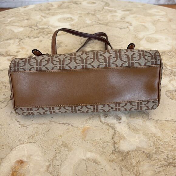 Fossil Khaki Beige Signature Canvas Brown Leather Small Satchel Shoulder Bag - Picture 9 of 16